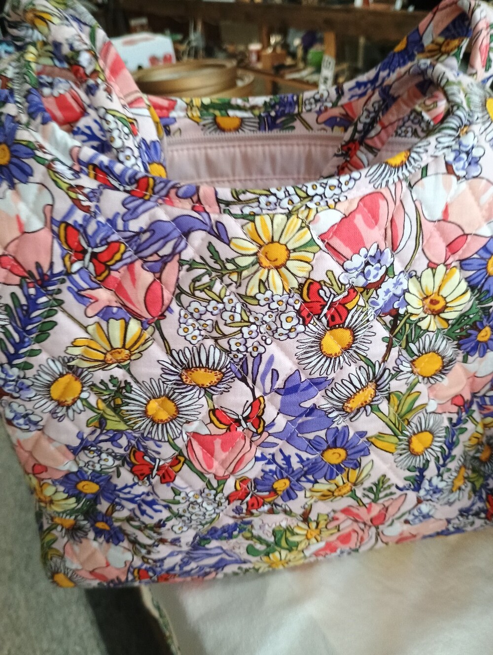Vera Bradley Quilted Floral Tote in Pink, Yellow, Blue and Green